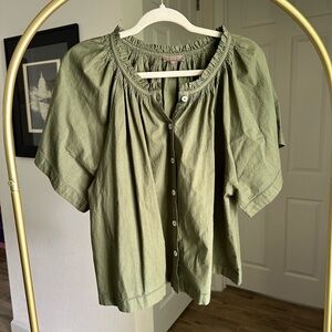 Lilla P Green Cotton Button Up Blouse